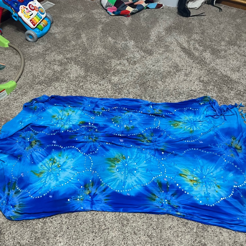 Vibrant Blue Floral Silk-Feel Scarf Wrap